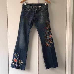 Lucky Brand Embroidered Low Rise Flare Jeans Retro/ Vintage